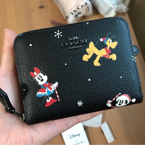 🐭 Disney X Coach Small Zip Around Wallet With Holiday Print - Picture 10 of 10